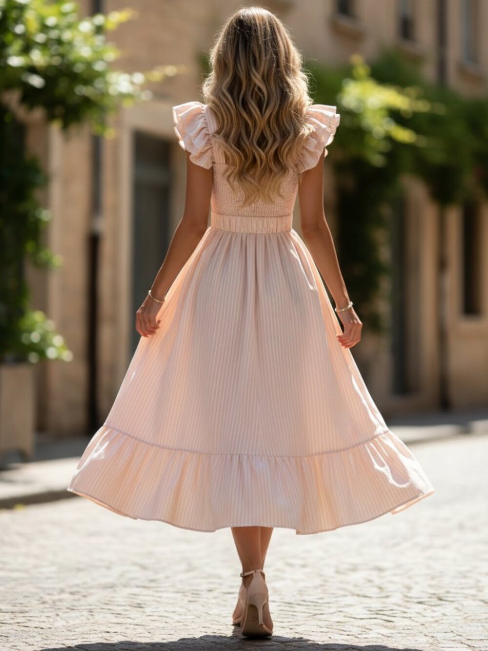 Baby Pink Casual Women's Striped Dress - Picture 4 of 8
